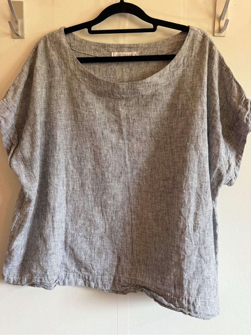 Cut Loose Gray Linen Blend Boxy Short Sleeve Top XL Relaxed Lagenlook Tunic
